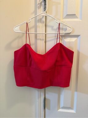 Women’s Red Ribbed Spaghetti Strap Crop Top